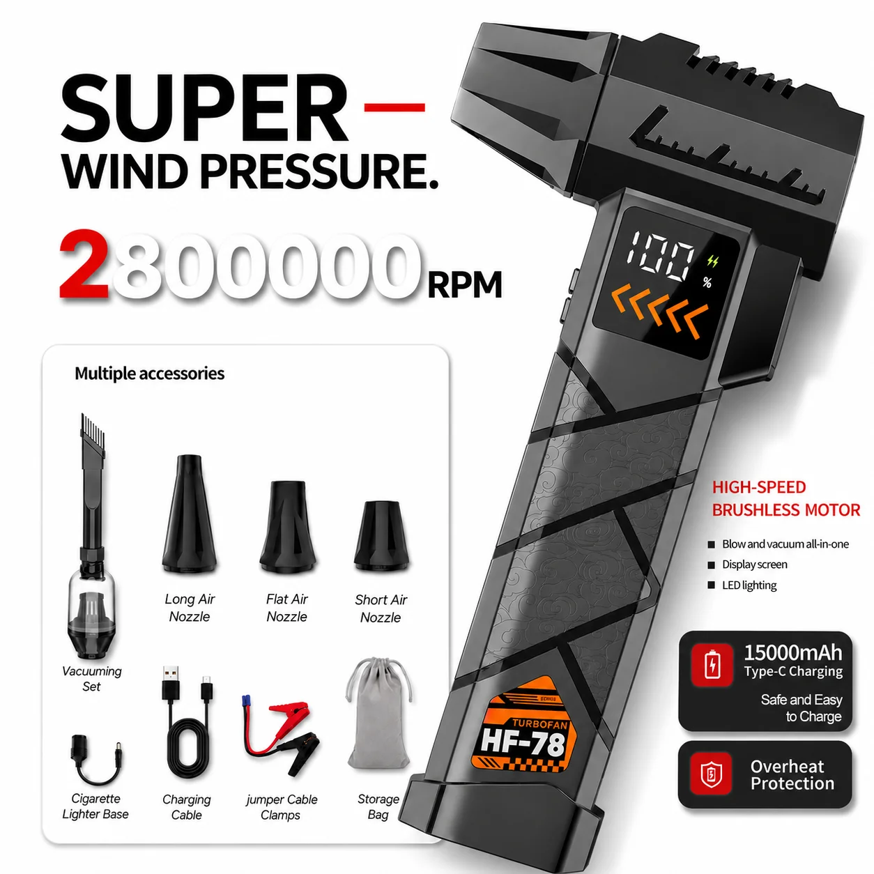 Dryer Car Blower - Penyedot Debu Udara Terkompresi Tanpa Kabel